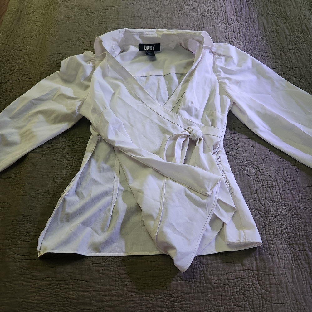 DKNY Cream Puff Sleeve Wrap Blouse